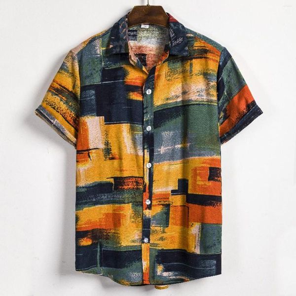 Hommes chemises décontractées 2023 hommes chemise hawaïenne été tendance imprimé à manches courtes plage col roulé T-shirt Homme coton lin Blouses