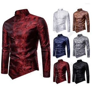 Casual shirts voor heren 2023 Men Mandarijn Kraag Hirt Shirt Mode Onregelmatige Paisley Wedding Tuxedo Male Business Chemise Homme Homme