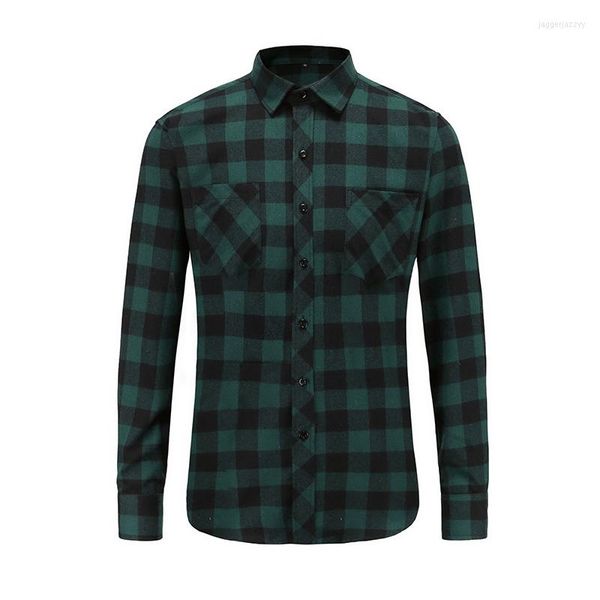 Camisas informales para hombre 2023, camisa de franela a cuadros para hombre, manga larga en el pecho, diseño de dos bolsillos, botones estampados a la moda