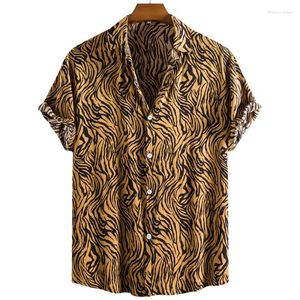 Casual shirts voor heren 2023 MANNEN Korte mouw Tops trendy tijger print Oversized kleding 6xl Harajuku streetwear voor mannelijk Hawaiian