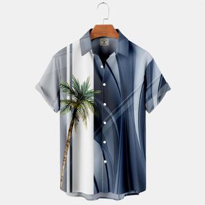 Heren Casual Shirts 2023 Mannen Turn Down Kraag Dichtgeknoopt Shirt Met Zakken Kokosnoot 3D Print Hawaiian Beach Vest Top