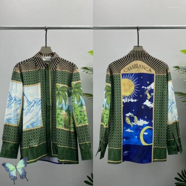 Chemises décontractées pour hommes 2023 Mens Full Print Alchemy Motif Sun Moon Constellation Totem Chemise à manches longues douce