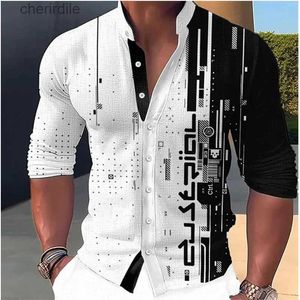 Chemises décontractées masculines 2023 Modèle pour hommes Impression géométrique Geométrique Neck White Outdoor Vêtements à manches longues Designer de vêtements de rue YQ240408