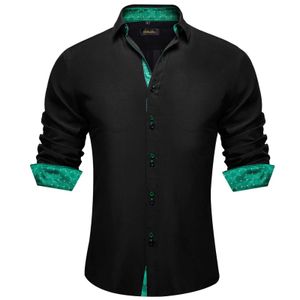Casual shirts voor heren 2023 Mens vaste zwarte en groene controle paisley polyester shirts luxe mannen kleding bruiloft feestjurk katoen shirt blouses z240528