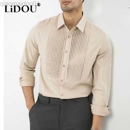 Camisas casuales para hombres 2023 Nueva moda coreana Camisas de otoño Hombres Street Hipster Estilo de Inglaterra Moda elegante Suave Vintage Color sólido Ropa elegante L230721