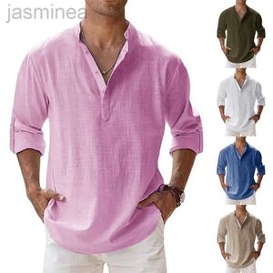Chemises décontractées pour hommes 2023 New Mens Linen à manches longues Shirt respirant couleur Couleur de base de coton de base décontractée