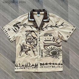 Mannen Casual Shirts 2023 Nieuwe Lente En Zomer Ts Cactus Jack Button Up Graffiti Revers Shirt Korte Mouw t230621