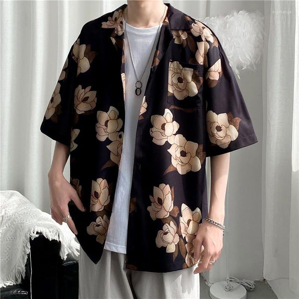 Camisas casuales para hombres 2023 Estilo antiguo Floral Manga corta Cuello cubano Camisa coreana para hombres y mujeres Vintage Hawaii Tailandia Importado China