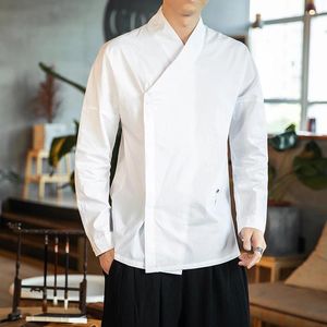 Casual overhemden voor heren 2023 Oosterse heren Hanfu Chinese stijl overhemd katoen linnen streetwear witte heren chinoiserie