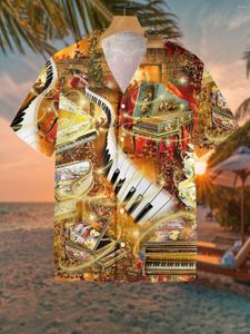 Camisas casuales para hombres 2023 Camisa social de nota musical de gran tamaño Hawaiana para hombres y blusas Hawaii Tallas grandes para mujeres