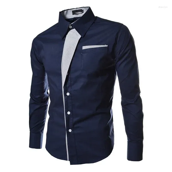 Chemises décontractées pour hommes 2023 personnalité design de mode chemise à manches longues couleur correspondant coupe slim boutonnée robe de soirée