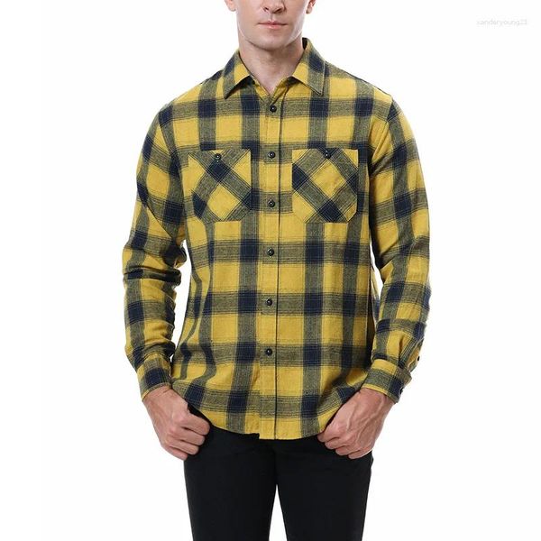 Camisas casuales para hombres 2023 camisa de franela a cuadros primavera otoño masculino ajuste regular de manga larga para hombre ropa blusa tops