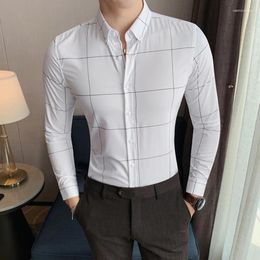 Chemises décontractées pour hommes 2023 Chemise à carreaux à manches longues Slim Fit Business Fashion Blouses Luxe Tendance Mâle Vêtements coréens