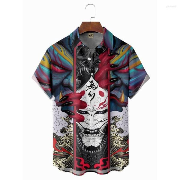 Camisas informales para hombre 2023, camisa hawaiana de talla grande para hombre, elementos culturales, diseño 3D, tendencia, botones de solapa, moda clásica, manga corta