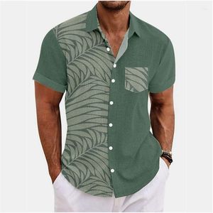 Chemises décontractées pour hommes 2023 Chemise de poche Summer Hawaiian Leaf Print 6 couleurs Outdoor Street Vêtements à manches courtes Sports Fashion Designer