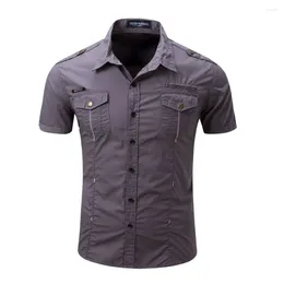 Camisas casuales para hombres 2023 Calidad para hombre Camisa de carga Hombres Sólido Manga corta Trabajo con lavado Estándar Tamaño de EE. UU. Algodón