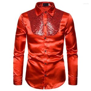 Chemises décontractées pour hommes 2023 Paillettes Performance Night Club Vêtements Hôte Polo Neck Fashion Chemise à manches longues