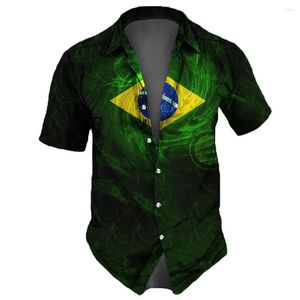 Vrijetijdsoverhemden voor heren 2023 Overhemd Braziliaanse vlag 3d Print Losvallend Oversized overhemd Dagelijkse kleding Hawaiiaans sweatshirt Street Fashion Top Tees