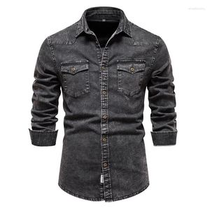 Casual shirts voor heren 2023 Shirt Katoen Lange herfst Denim Mouw Man Men Jackets Fashion Cowboy Slim Spring Clothing