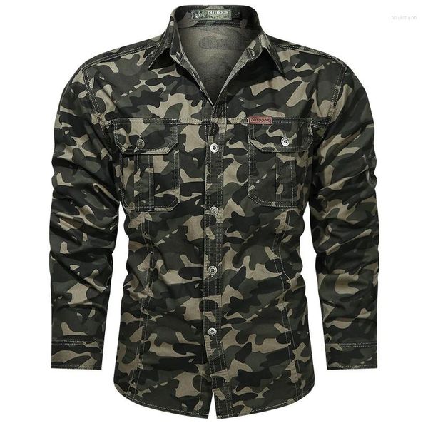 Chemises décontractées pour hommes 2023 Chemise à manches longues surdimensionnée Mâle Pur Coton Militaire Camouflage Cargo Hommes Vêtements Blouses S