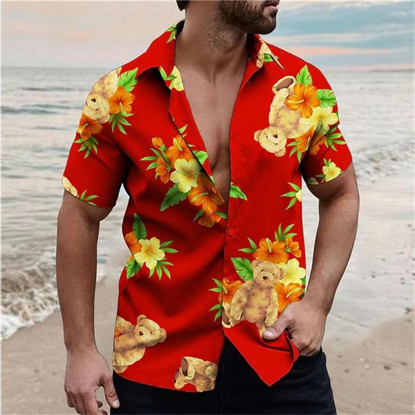 Chemises décontractées pour hommes 2023 chemise hommes à manches courtes T-shirt mode imprimé col carré simple rangée bouton chemisier grand lâche hommes vêtements de plage