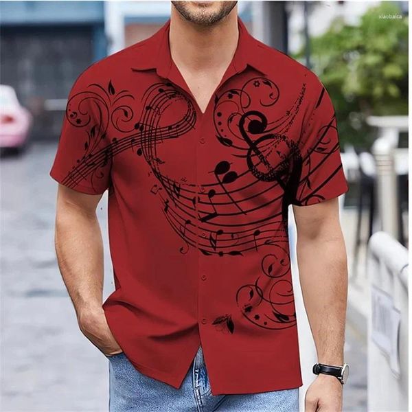 Camisas casuales para hombres 2023 Camisa Nota musical Impresión Blanco Calle al aire libre de gran tamaño Manga corta Diseñador de moda Suave 8 colores