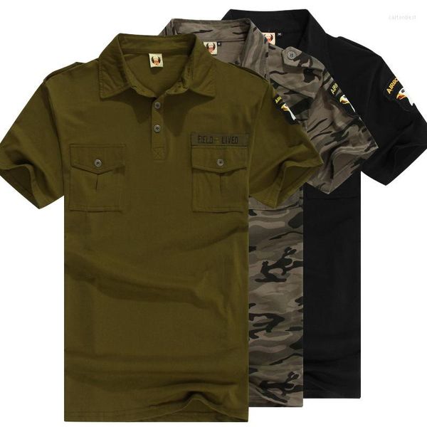 Chemises décontractées pour hommes 2023 à manches courtes en coton solide uniforme militaire pour hommes Style Camouflage vêtements pour hommes noir