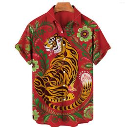 Casual shirts voor heren 2023 Hawaï-shirt met korte mouwen Heren Kleur Tijgerprint Chinees vest Grote maten zomerkleding