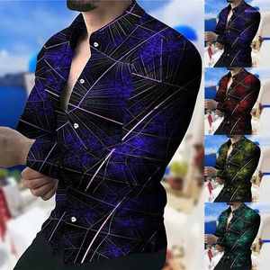 Chemises décontractées pour hommes 2023 Social Hommes Turn-Down Col Boutonné Chemise Designer Gradient Imprimer Manches longues Tops Hommes Vêtements Prom