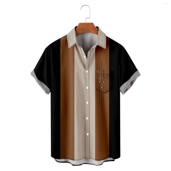 Camisas casuales para hombres 2023 Camisa social Contraste de color Compresión simple para hombres Patrón de costura Graffiti Manga elegante de gran tamaño