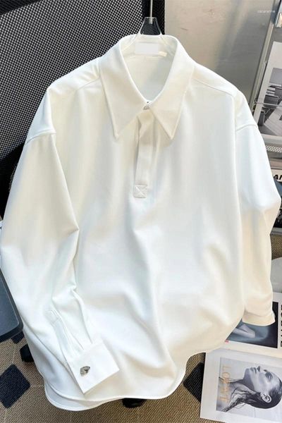 Chemises décontractées pour hommes 2023 Couleur unie à manches longues Style d'affaires Intérieur sans col drapé Ropa Vêtements pour hommes