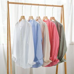 Camisas casuais masculinas 2023 primavera e outono manga comprida camisa de linho de algodão pequena gola alta jovem artística para homens