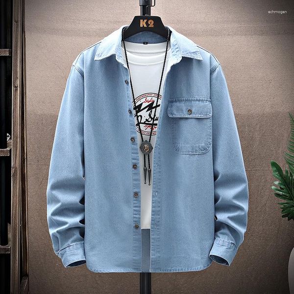 Chemises décontractées pour hommes 2023 printemps et automne chemise en jean couleur unie à manches longues Style coréen Streetwear à la mode hommes vêtements