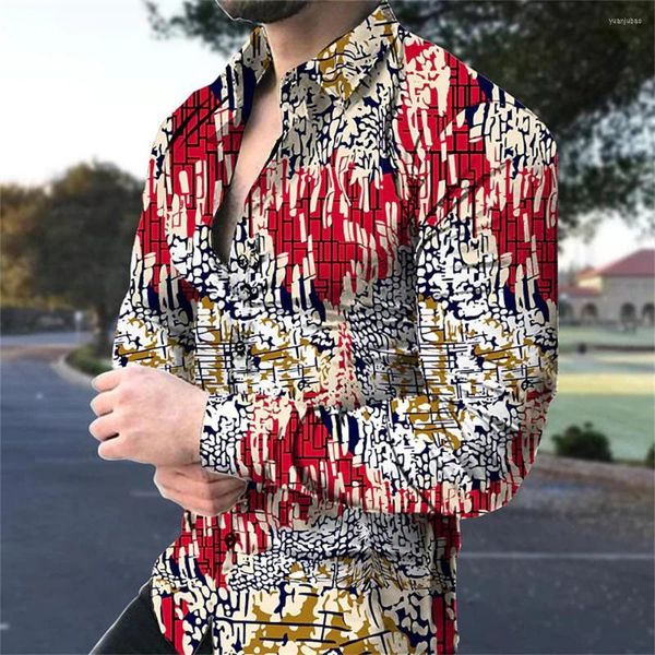 Camisas informales para hombre, primavera y otoño 2023, camisa de vestir de noche de fiesta de lujo a la moda para hombre, Top de manga larga con estampado 3D de botones Polo