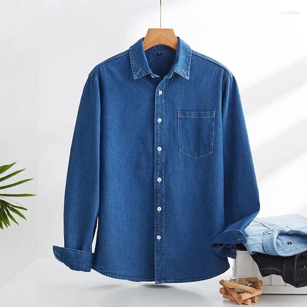 Camisas casuales para hombres 2023 Primavera y otoño Camisa de mezclilla lavada de algodón puro Tendencia de manga larga Ropa de trabajo versátil Chaqueta japonesa