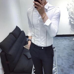 Camisas casuales para hombres 2023 Primavera Otoño Camisa de vestir sólida de alta calidad Hombres de manga larga Moda Slim Social Male Business V04