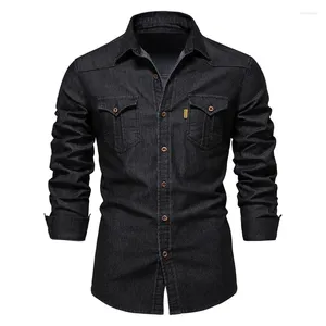 Mannen Casual Shirts 2023 Lente Ity ElasticCotton Lange Mouw Denim Shirt Kwaliteit Mode Mannen KledingCowboy Slim Fit