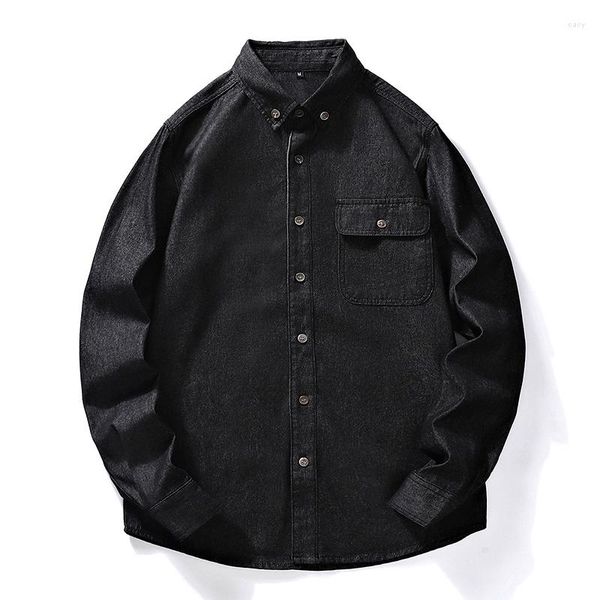 Chemises décontractées masculines 2023 Spring Men's Black Denim Shirt Classic Fashion Business Loose Lot Long Marine Jean Brand masculin Coton