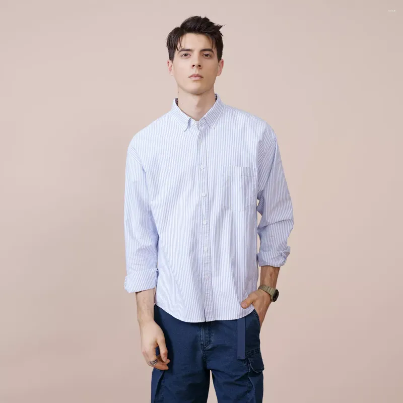 Chemises décontractées masculines 2023 Spring Oxford Men Vertical rayé Coton Coton Coton plus taille de marque Sk130344