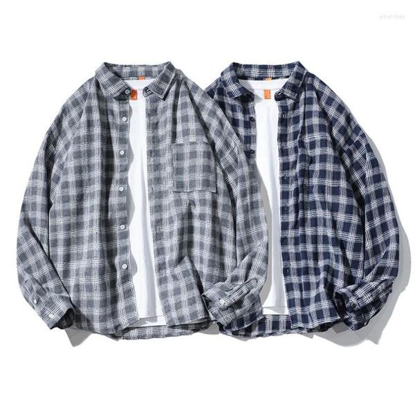 Camisas casuales para hombres 2023 Camisa a cuadros de primavera Hombres Japón Talla grande Oversize Top Button Up Brand Ropa Venta Harajuku Streetwear