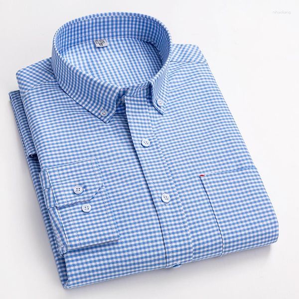 Camisas casuales para hombres 2023 Primavera / Verano Hombres Camisa Algodón Oxford Manga larga Plaid Blanco A cuadros Ropa Masculina Impresión Sólida Viejo Dinero Ins