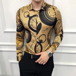 Chemises décontractées pour hommes 2023 Spring Vintage Imprimé à manches longues Shirt Fashion Slim Fit Party Night Club Hoszule