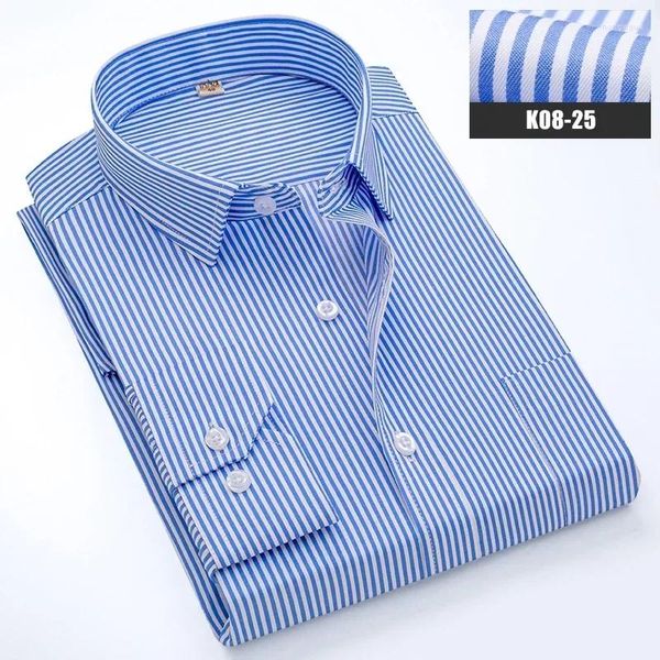 Camisas casuales para hombres 2023 Rayas Talla grande Manga larga Hombres grandes Oficina Trabajo Vestido Camisa Ajuste regular con bolsillo Cuidado fácil Clásico