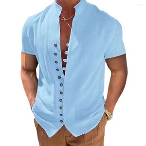 Chemises décontractées pour hommes 2023 Été Europe et États-Unis Loisirs Vintage Coton Col boutonné Chemise à manches courtes