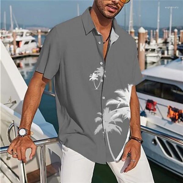 Camisas casuales para hombres 2023 camisa hawaiana de verano con estampado de coco estampado de la calle con botones de manga corta