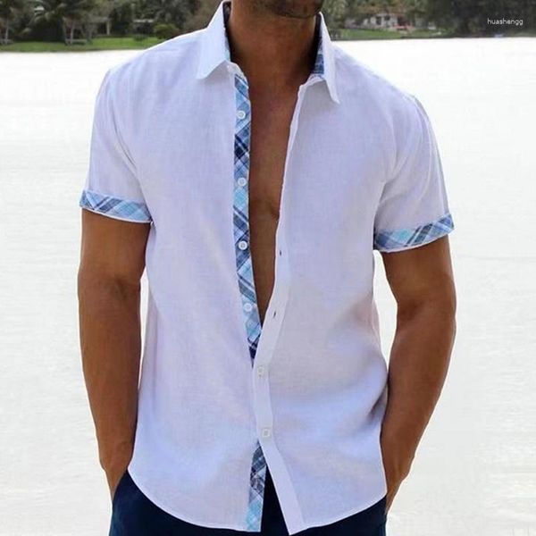 Hommes chemises décontractées 2023 été marque de luxe chemise blanche à manches courtes col contraste affaires travail robe mariage pour hommes Blouse hauts