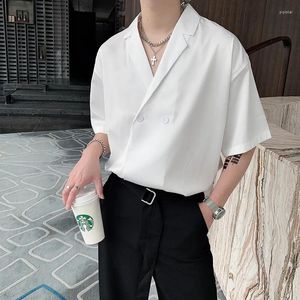 Chemises décontractées pour hommes 2023 Été Hommes Noir Blanc Costume Col Chemise À Manches Courtes Tops Vêtements Bouton Up Business T-shirts Mode Coréenne