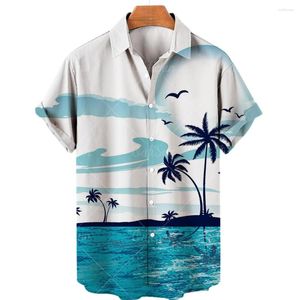 Casual shirts voor heren 2023 Zomer Men's Beach Sunset Series 3D Digitale gedrukte polo kraag met korte mouwen shirt trend mode