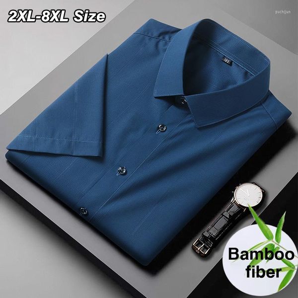 Camisas informales para hombre, camisa de verano 2023 para hombre, de fibra de bambú, talla grande 7XL 8XL, manga corta, clásica, holgada, recta, ropa de calidad de marca