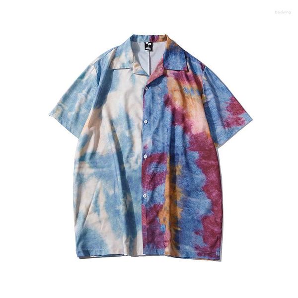 Chemises décontractées pour hommes 2023 Été Men Hawaiian Beach Short Shirt Shirt Vintage Style Tie Couleur surdimensionnée Tops assortis